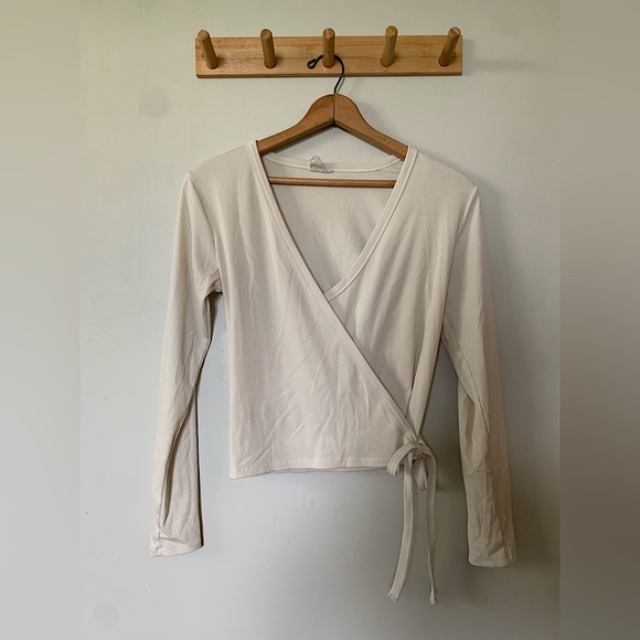 Tops - Cream long sleeve Wrap shirt